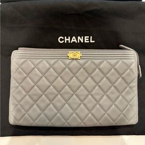 Chanel Gray Quilted Clutch